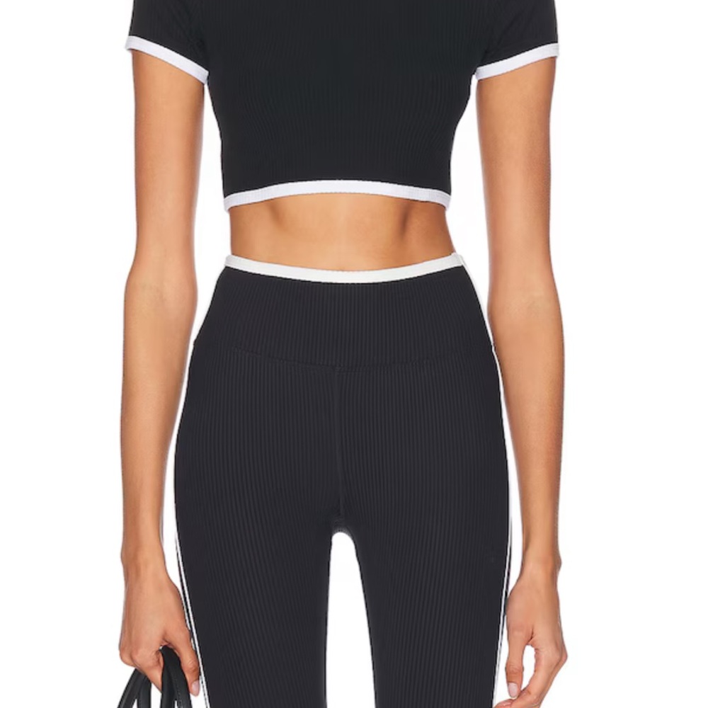 Year of Ours Black Crop Top with White Trim